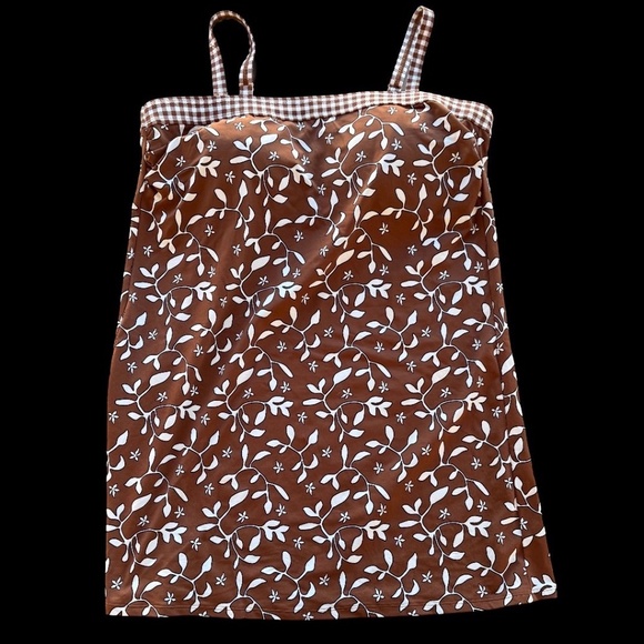 Vintage-Inspired Brown Floral Mini Dress – Gingham Detail – Cottagecore Perfecti - Picture 1 of 5